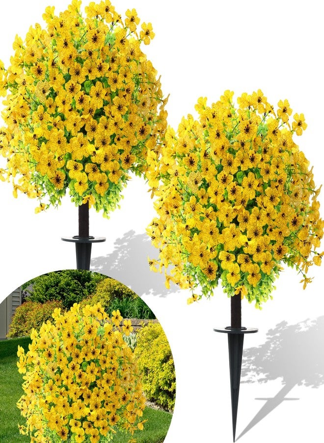 Maysing 2 Packs 24 Inch Spring Artificial Mums Topiary Ball Trees Faux Spring Flowers Artificial Faux Bushes Shrubs for Outdoor Planter UV Resistant Fake Greenery for Porch Garden Home Decor(Yellow) - Image 1