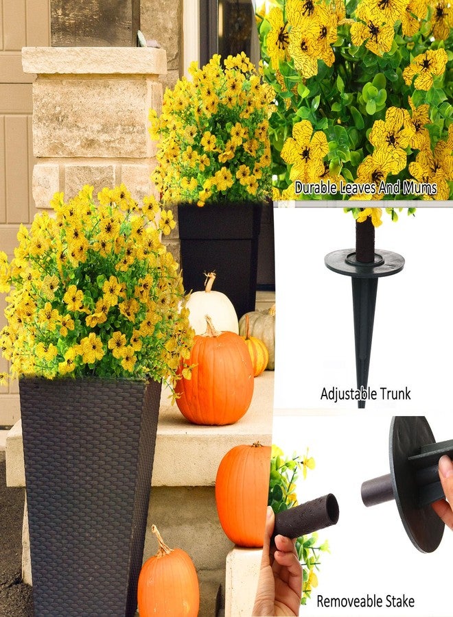 Maysing 2 Packs 24 Inch Spring Artificial Mums Topiary Ball Trees Faux Spring Flowers Artificial Faux Bushes Shrubs for Outdoor Planter UV Resistant Fake Greenery for Porch Garden Home Decor(Yellow) - Image 4