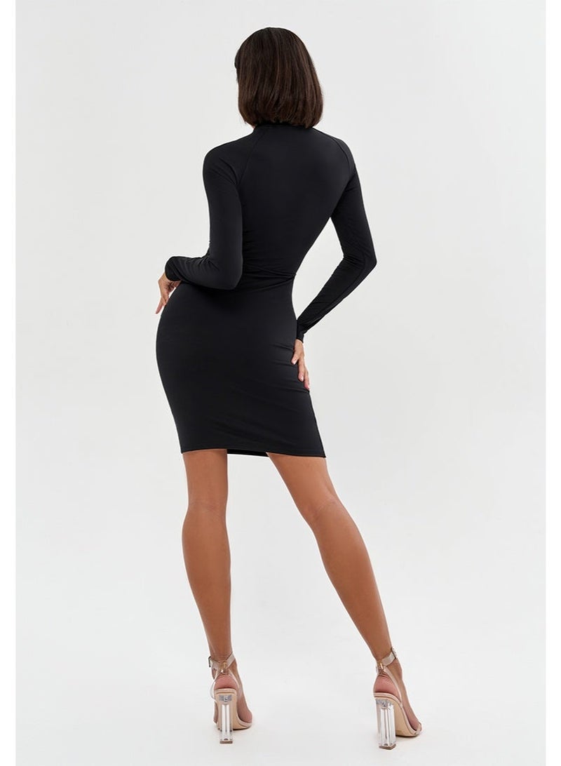 Bona Fide Lilith Black – Long Sleeve Lace-Up Bodycon Mini Dress - Image 2