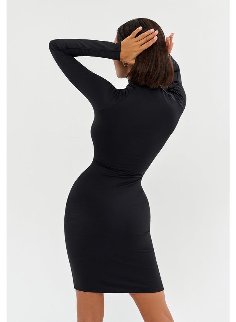 Bona Fide Lilith Black – Long Sleeve Lace-Up Bodycon Mini Dress - Image 3