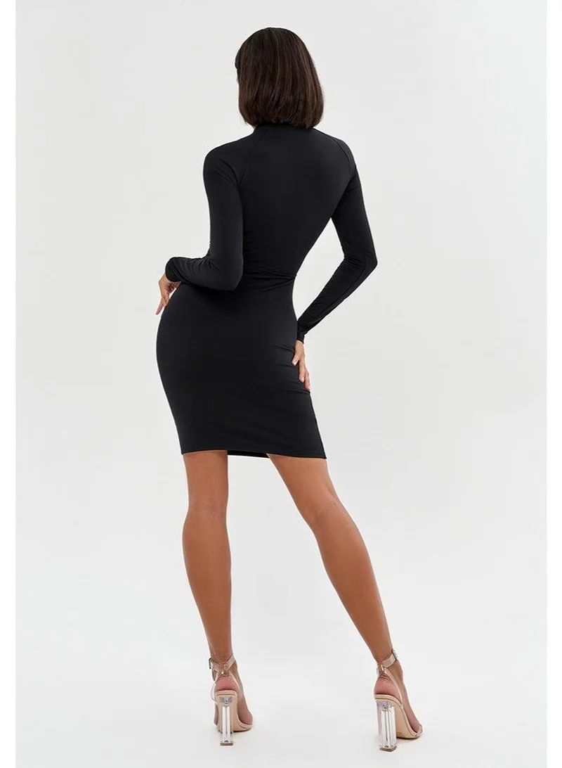 بونا فيدي Bona Fide Lilith Black – Long Sleeve Lace-Up Bodycon Mini Dress