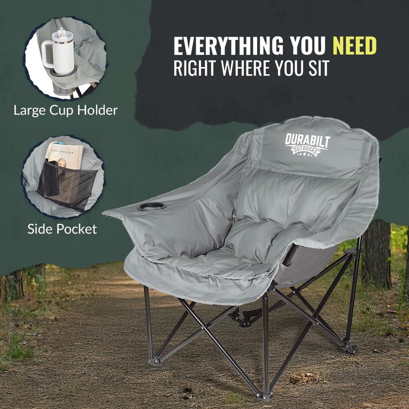 DuraBilt Oversized XL Heavy Duty Chair â€“ Wide Folding Camp Chair for Adults, Portable for Sports, Baseball, Camping, Outdoor Adventures, 400lbs Support, Comfortable Padding & Head Rest, Cup Holder - Image 3