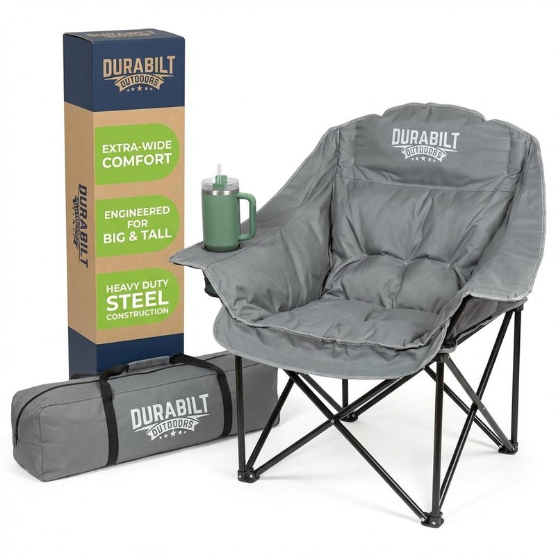 DuraBilt Oversized XL Heavy Duty Chair â€“ Wide Folding Camp Chair for Adults, Portable for Sports, Baseball, Camping, Outdoor Adventures, 400lbs Support, Comfortable Padding & Head Rest, Cup Holder - Image 1