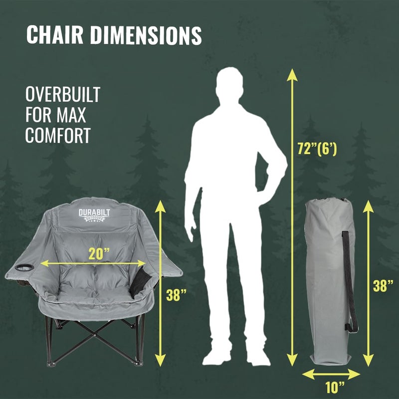 DuraBilt Oversized XL Heavy Duty Chair â€“ Wide Folding Camp Chair for Adults, Portable for Sports, Baseball, Camping, Outdoor Adventures, 400lbs Support, Comfortable Padding & Head Rest, Cup Holder - Image 5