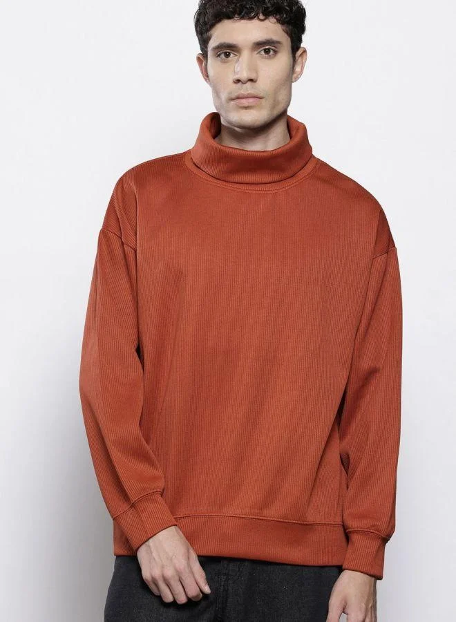 The Indian Garage Co Men Relaxed Fit Self Design Turtle Neck Full Sleeves Sweatshirt
