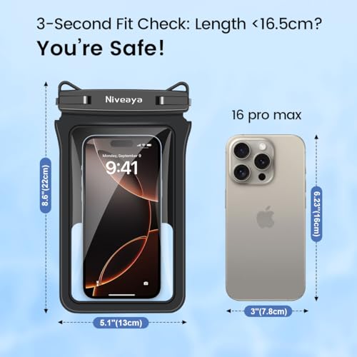 Niveaya Double Space Waterproof Phone Pouch - 2 Pack, Waterproof Phone Lanyard Case with iPhone 16/15/14/13/12 Pro Max up to 8.3", Phone Dry Bags for Vacation Beach Pool Kayak Cruise Travel Essentials - Image 5