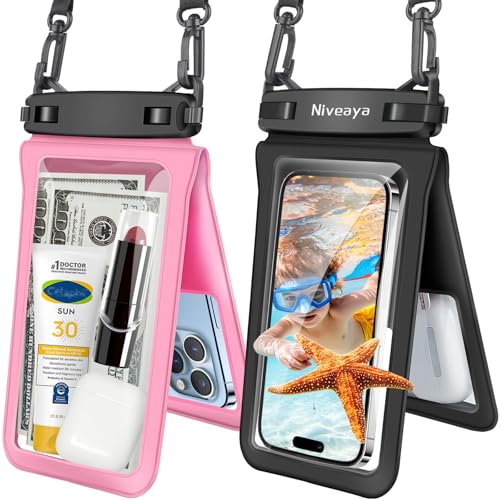 Niveaya Double Space Waterproof Phone Pouch - 2 Pack, Waterproof Phone Lanyard Case with iPhone 16/15/14/13/12 Pro Max up to 8.3", Phone Dry Bags for Vacation Beach Pool Kayak Cruise Travel Essentials - Image 1