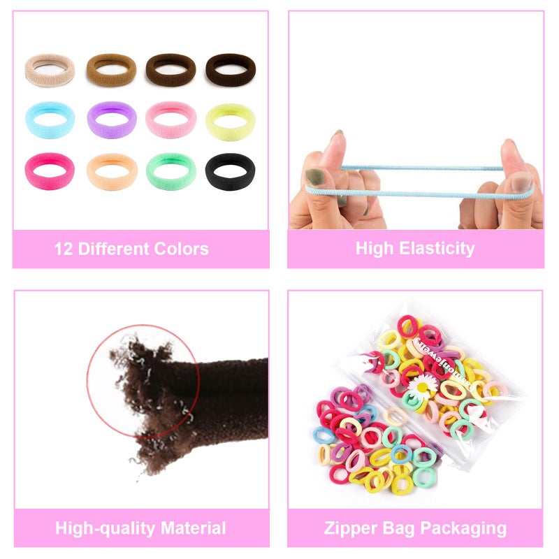 Bluezoo 300Pcs Baby Hair Ties Soft Nylon Seamless Small Elastics Ponytail Holders for Little Girls Toddler Kids Teens Women, No Pull No Damage Hair Bands Accessories, 12 Colors, Diameter 0.8In, BlueZOO - Image 4