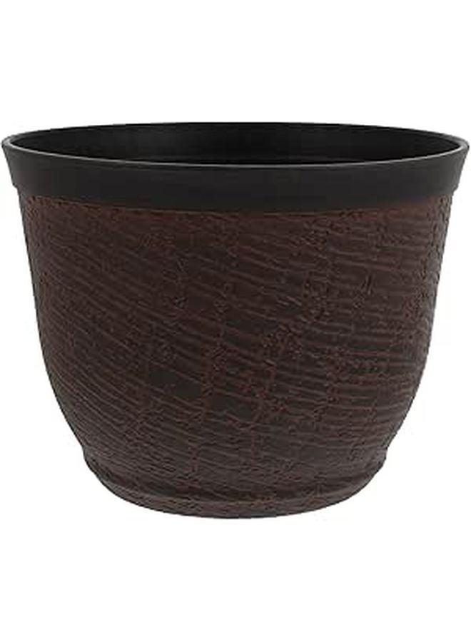 Vintage Faux Wood Grain Plastic Flower Pot Round Planter For Indoor Outdoor Garden - Image 1