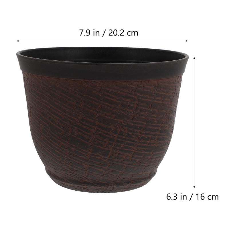 Vintage Faux Wood Grain Plastic Flower Pot Round Planter For Indoor Outdoor Garden - Image 3