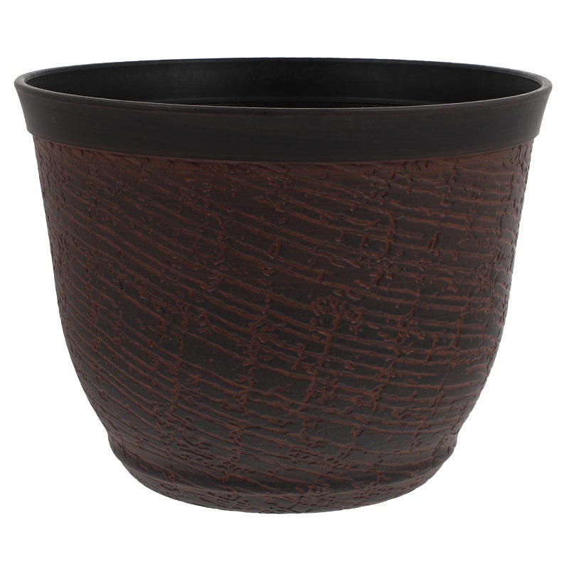 Vintage Faux Wood Grain Plastic Flower Pot Round Planter For Indoor Outdoor Garden - Image 2