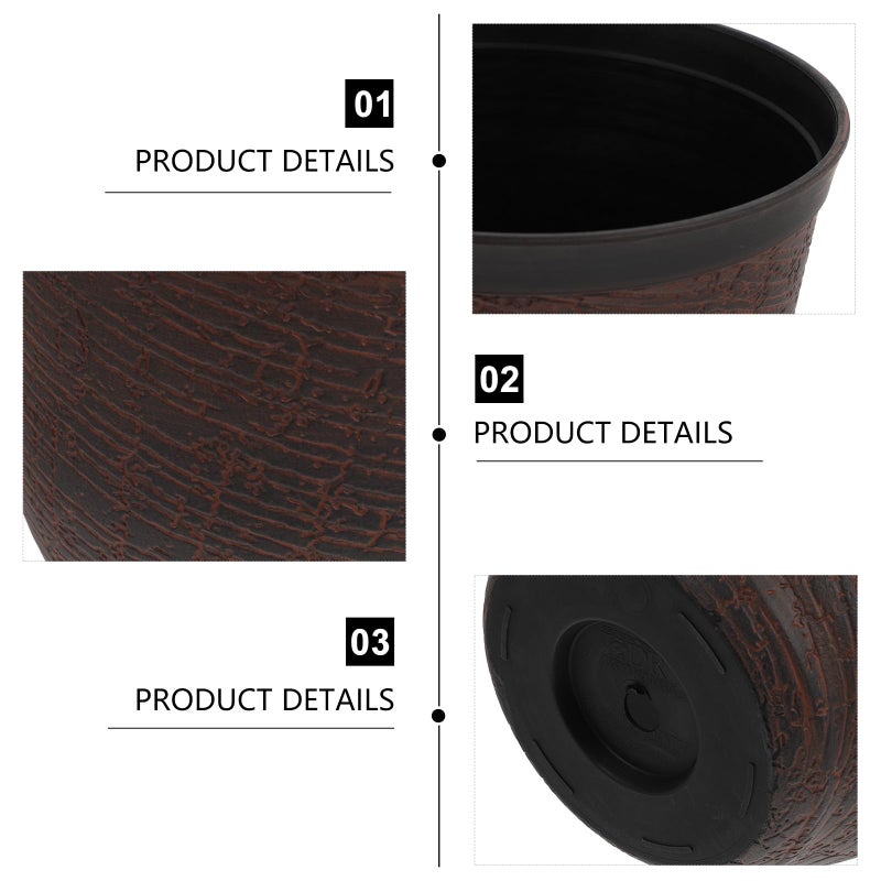 Vintage Faux Wood Grain Plastic Flower Pot Round Planter For Indoor Outdoor Garden - Image 4
