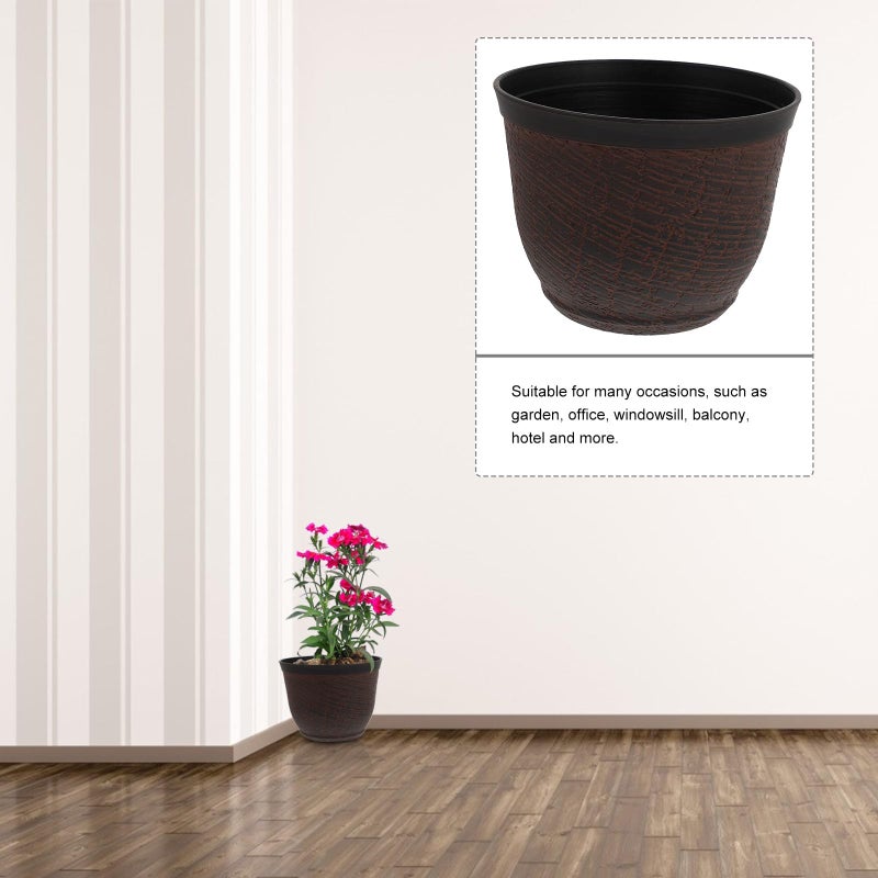 Vintage Faux Wood Grain Plastic Flower Pot Round Planter For Indoor Outdoor Garden - Image 5