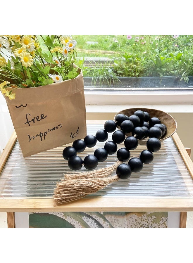 OMISHE OMISHE 50'' Long Large Wood Bead Garland with 1.6'' Diameter Wooden Beads and Tassels, Rustic Farmhouse Country for Home Tiered Tray Decor, Decorative Tassels Black (DZC01)  - Image 3