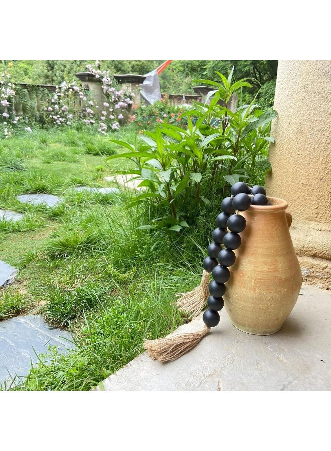 OMISHE OMISHE 50'' Long Large Wood Bead Garland with 1.6'' Diameter Wooden Beads and Tassels, Rustic Farmhouse Country for Home Tiered Tray Decor, Decorative Tassels Black (DZC01)  - Image 4