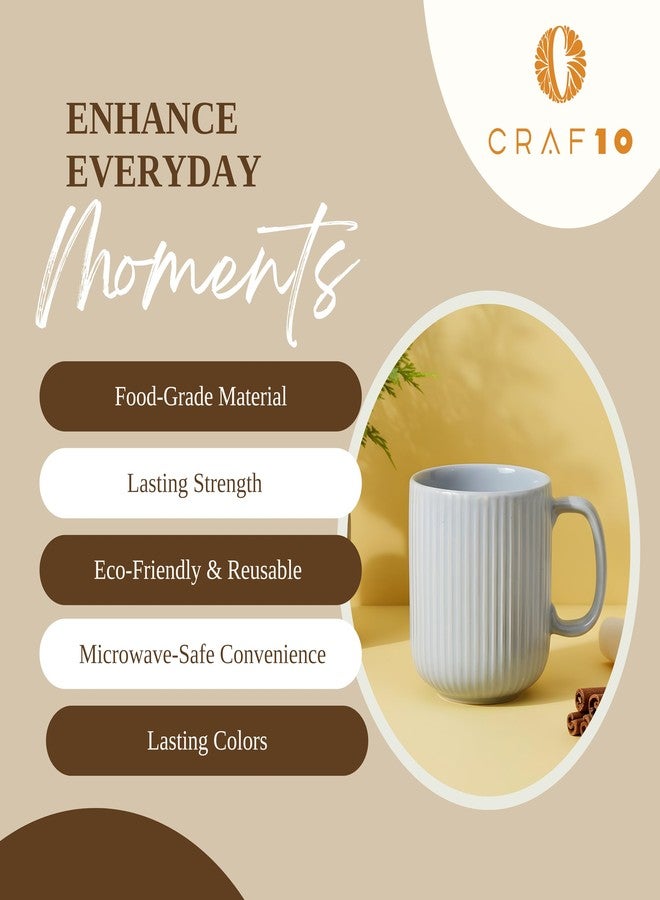 CRAF10 Linear Luxe Ceramic Cofee/Milk Mugs, 340 ML, Dishwasher & Microwave Safe, Grey, Set of 1 - Image 5