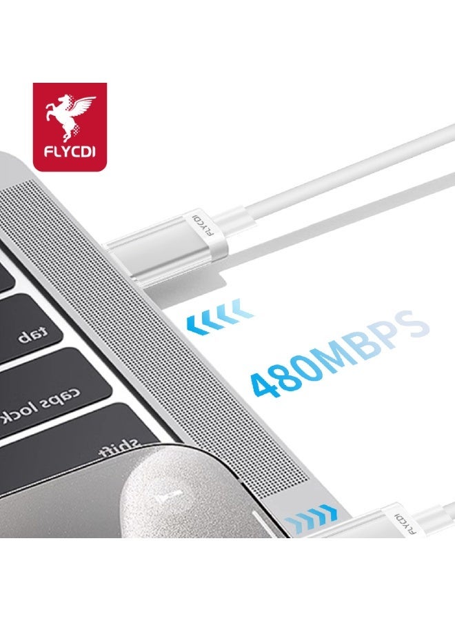 flycdi 6A Fast Charging Cable, Braided Nylon USB Cord with Gold Connector, Red and Black Pattern, Fast Charge Compatible with Smartphones - Image 2