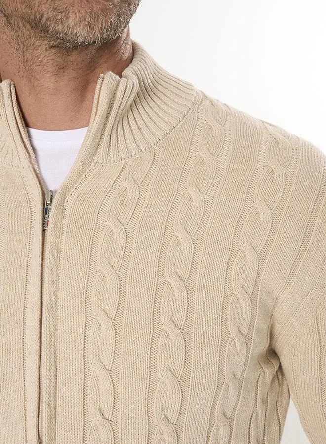 FELIX HARDY Beige Cable Knit Cardigan for Men | Best Price UAE
