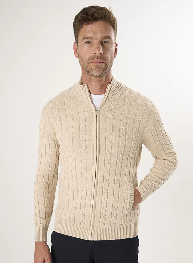 FELIX HARDY Beige Cable Knit Cardigan for Men | Best Price UAE