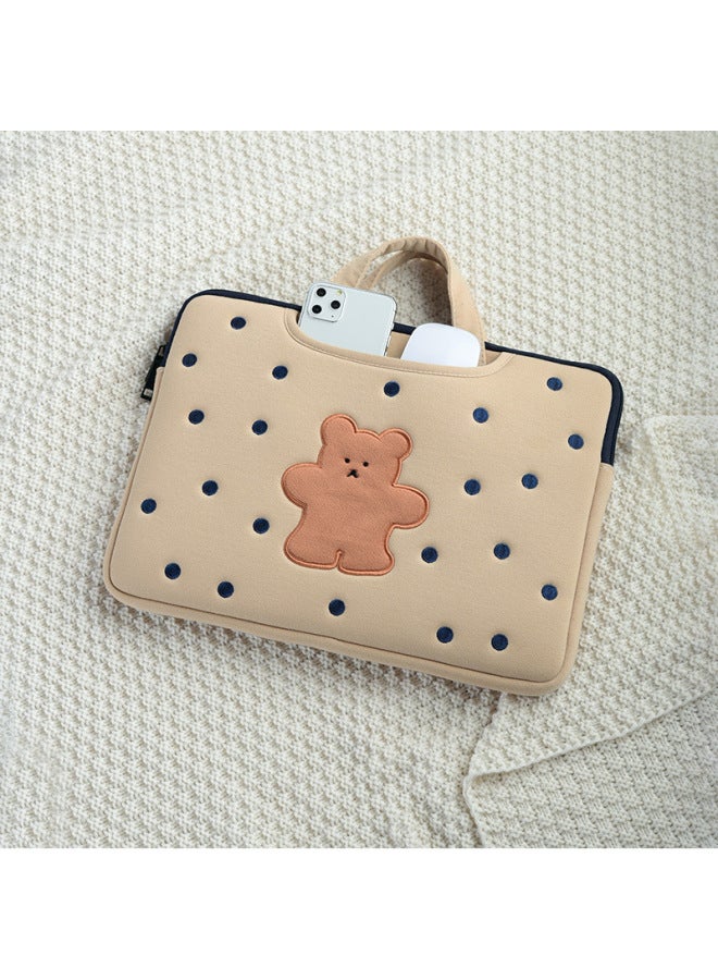 Cute Bear Women's Computer Bag Handheld 13.3-inch For Huawei 14/15.6-inch Laptop Ins Inner Sleeve Bag-Color:Polka Dot Bear ]]]-Size:14-inch - Image 1