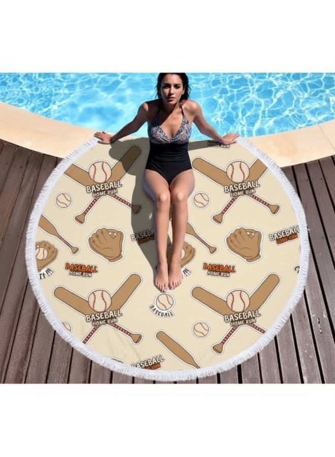Bluejw Baseball Vibe Microfiber Beach Towels Oversized Round Sports Beach Blanket Sand Free Quick Dry Baseball Pattern Circle Bath Towel Absorbent Athletic Meditation Rug Yoga Mat Throw Fringe Tapestry 61" TF - Image 1