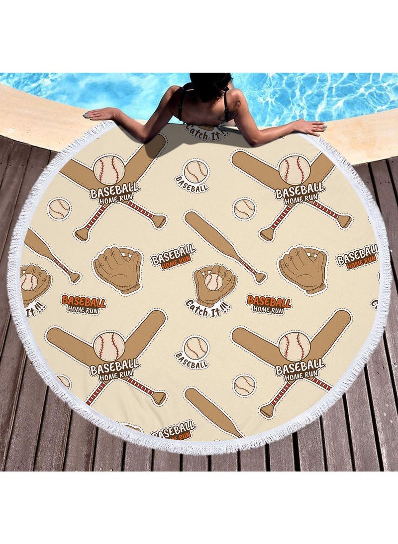 Bluejw Baseball Vibe Microfiber Beach Towels Oversized Round Sports Beach Blanket Sand Free Quick Dry Baseball Pattern Circle Bath Towel Absorbent Athletic Meditation Rug Yoga Mat Throw Fringe Tapestry 61" TF - Image 2