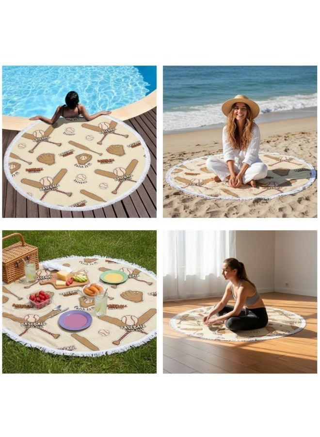 Bluejw Baseball Vibe Microfiber Beach Towels Oversized Round Sports Beach Blanket Sand Free Quick Dry Baseball Pattern Circle Bath Towel Absorbent Athletic Meditation Rug Yoga Mat Throw Fringe Tapestry 61" TF - Image 3