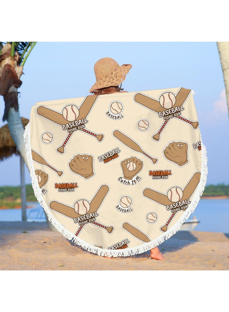 Bluejw Baseball Vibe Microfiber Beach Towels Oversized Round Sports Beach Blanket Sand Free Quick Dry Baseball Pattern Circle Bath Towel Absorbent Athletic Meditation Rug Yoga Mat Throw Fringe Tapestry 61" TF - Image 5