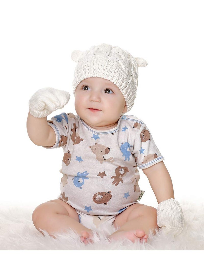 SYOSI SYOSI Newborn Winter Beanie for Baby Girls Boys, with Infant Toddlers Warm Knitted Hat Gloves (0-6 Months, White and Gray) - Image 3