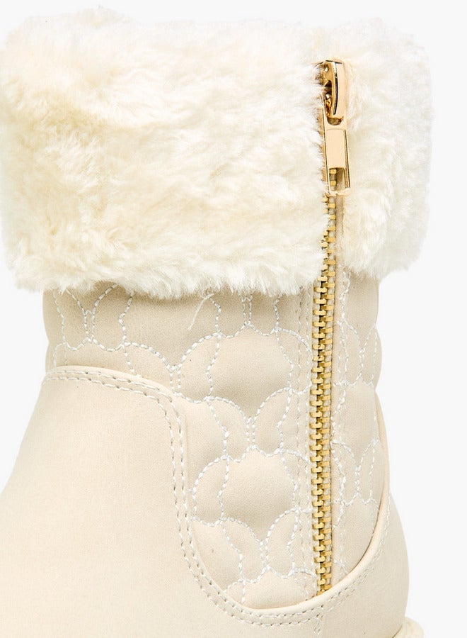 Little Missy Quilted Ankle Boots with Faux Fur and Zip Closure - Image 4