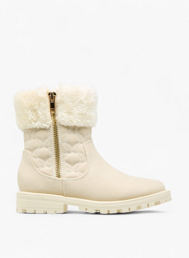 Little Missy Quilted Ankle Boots with Faux Fur and Zip Closure - Image 1