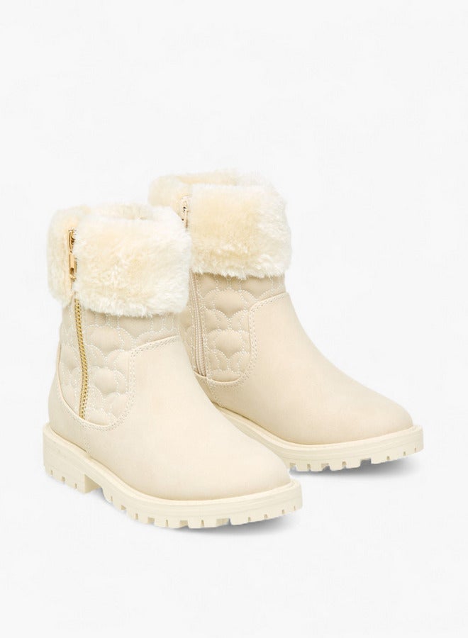 Little Missy Quilted Ankle Boots with Faux Fur and Zip Closure - Image 3