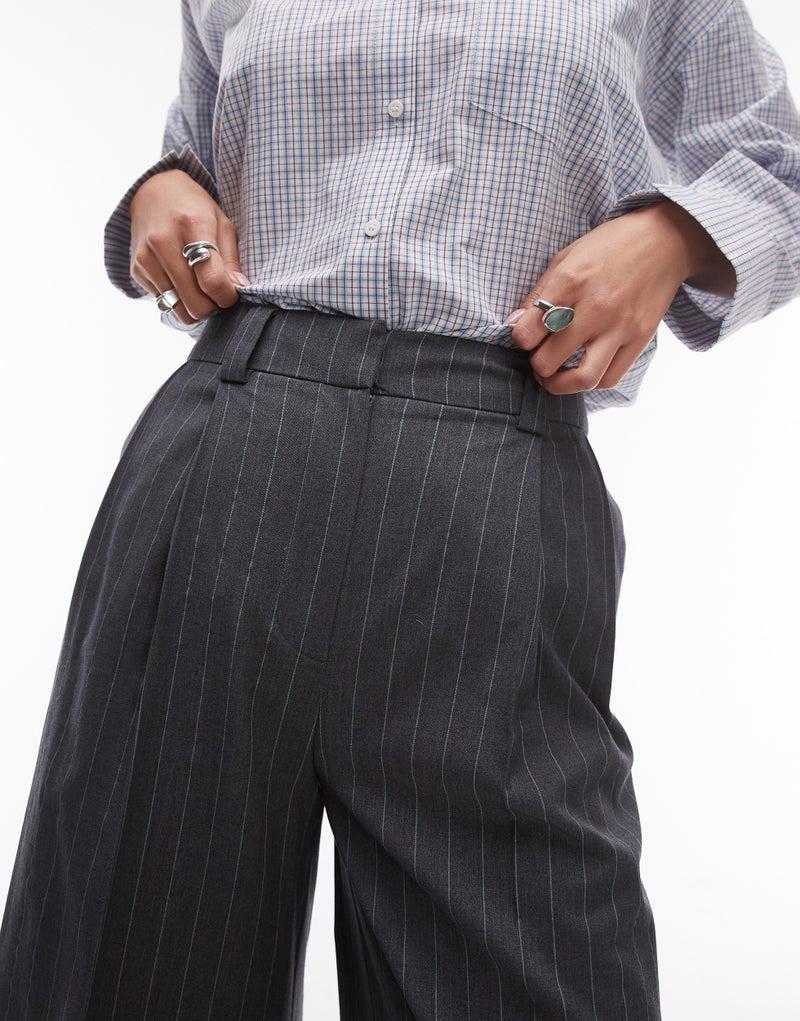 TOPSHOP Co-Ord Wide Leg Pinstripe Tailored Trouser  - Image 3
