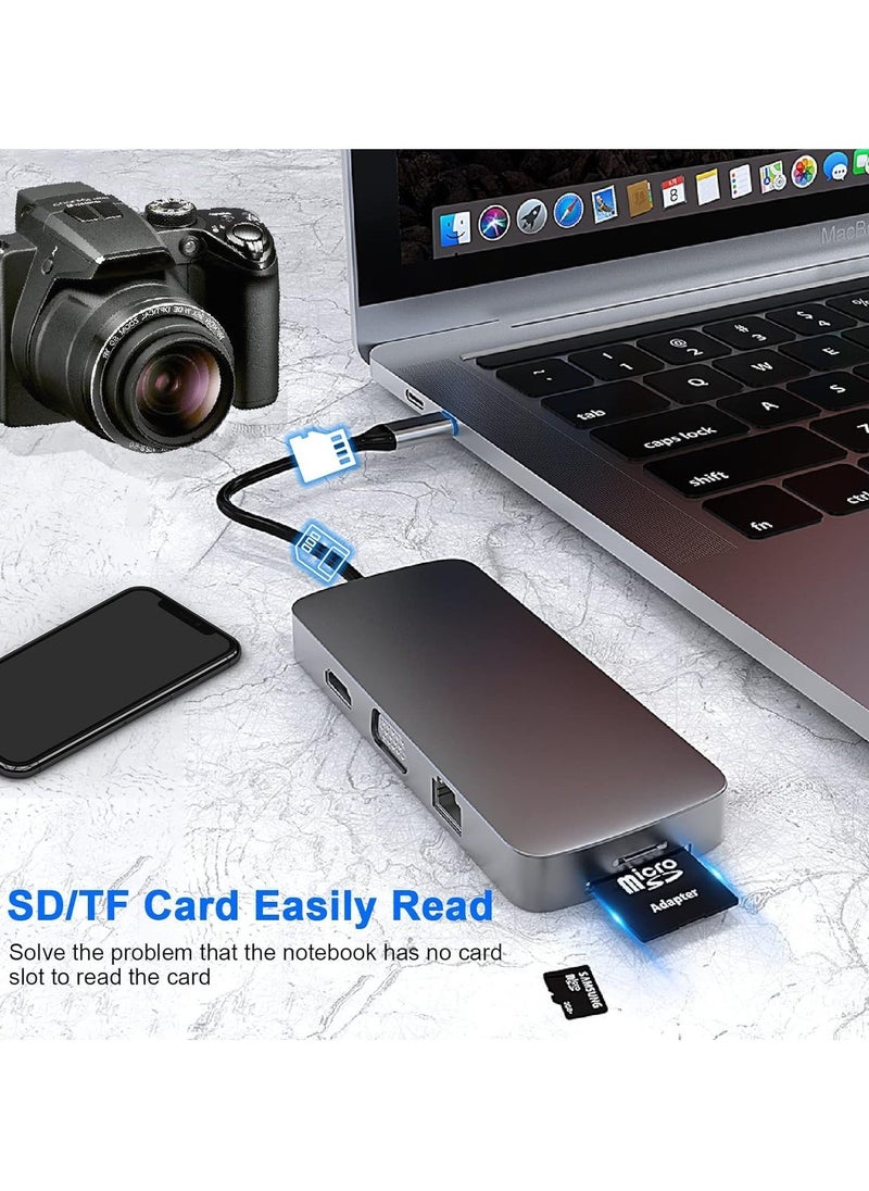 TIGER - 10-in-1 USB C Hub Docking Station with 4K HDMI, VGA, USB 3.0, Ethernet, SD/TF Card Reader, 3.5mm AUX – Multiport Adapter for MacBook Pro, Type C Laptops & Devices – Expand Connectivity, Power Delivery, and High-Speed Data Transfer - Image 1