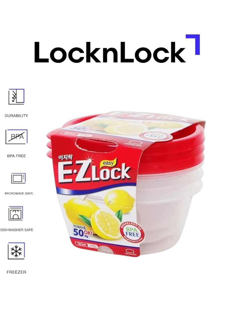 LOCK & LOCK LocknLock EzLock Round Container Set - 120ml (Set of 3), Clear Base, Stackable, Microwave-Safe  - Image 1