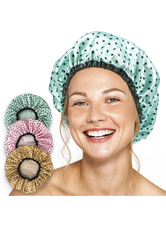 UB-STORE Shower Caps For Women 3 Pack In Different Colors - For Long And Short Hair - Reusable Bath Hair Cap For Ladies, Men And Kids  - Image 1