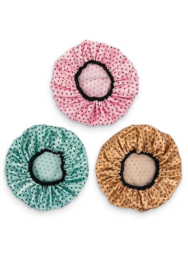 UB-STORE Shower Caps For Women 3 Pack In Different Colors - For Long And Short Hair - Reusable Bath Hair Cap For Ladies, Men And Kids  - Image 4