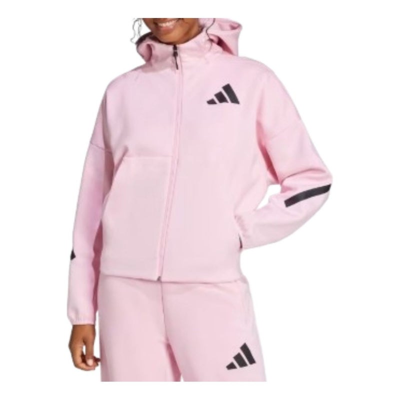 Adidas (WMNS) adidas Z.N.E. Full-Zip Hoodie Asia Sizing 'Pink Black' - Image 2