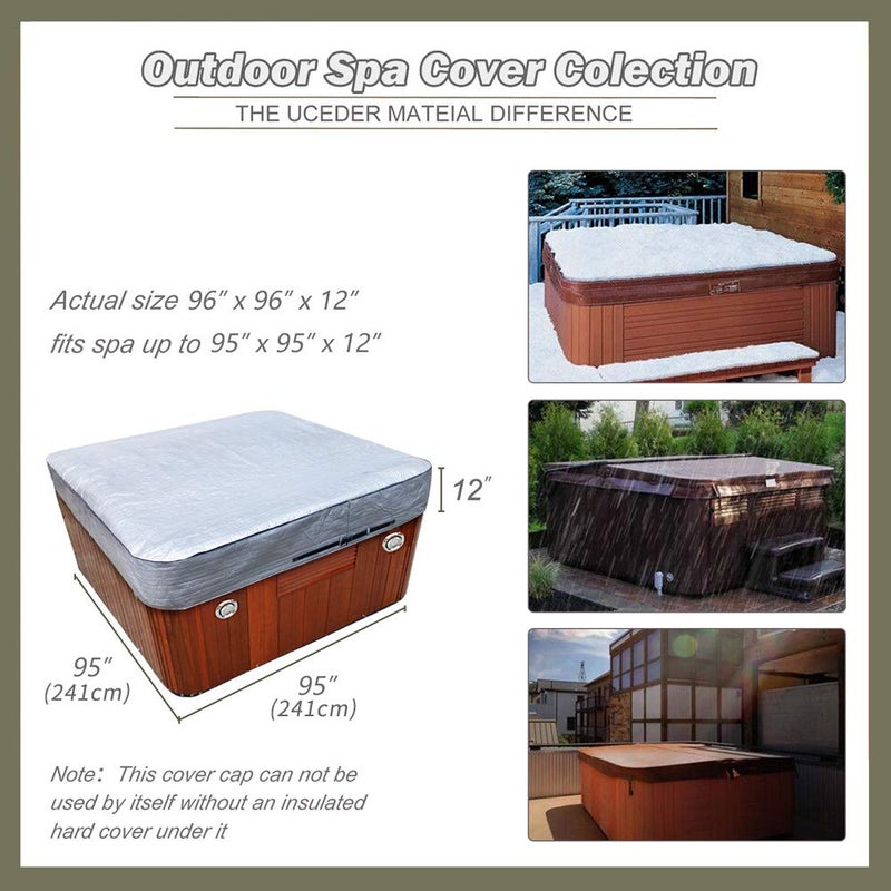 UCEDER Waterproof Hot Tub Cover 170G Polyethylene Spa Cover and UV Protection Hot Tub Sun Shield (96"x96"x12") - Image 2
