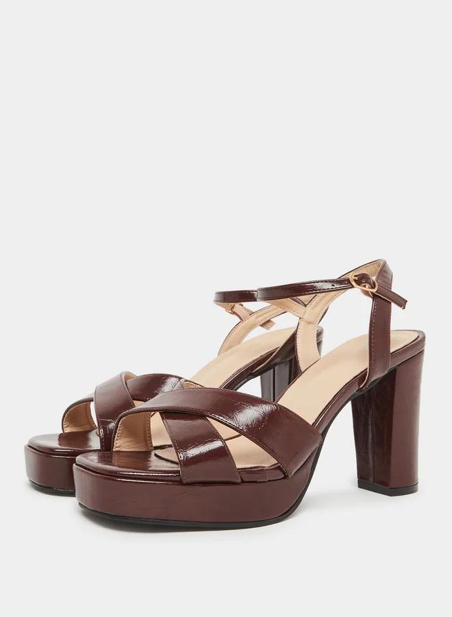 Styli Burgundy High Heel Platform Sandals