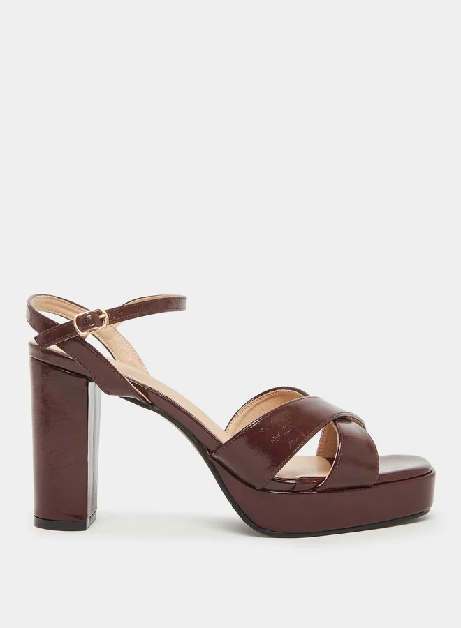 Styli Burgundy High Heel Platform Sandals