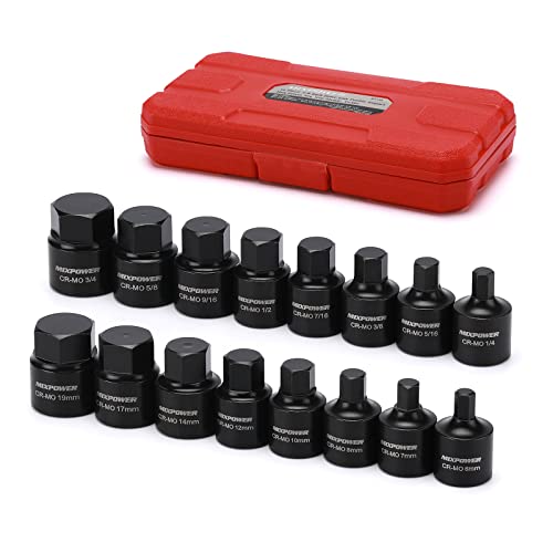 MIXPOWER 3/8-Inch Drive Low Profile Impact Hex Driver Set, 16-Piece, SAE/Metric, Hex, 1/4 Inch - 3/4 Inch, 6mm - 19mm, Cr-Mo Steel, One- Piece Construction - Image 1