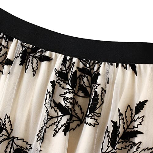 Dirholl Women's A-Line Fairy Patterned Elastic Waist Ruffle Tulle Layered Midi Skirt Foliage Apricot - Image 2