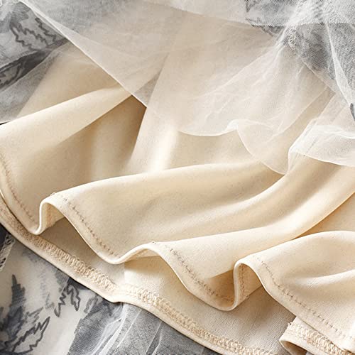 Dirholl Women's A-Line Fairy Patterned Elastic Waist Ruffle Tulle Layered Midi Skirt Foliage Apricot - Image 4
