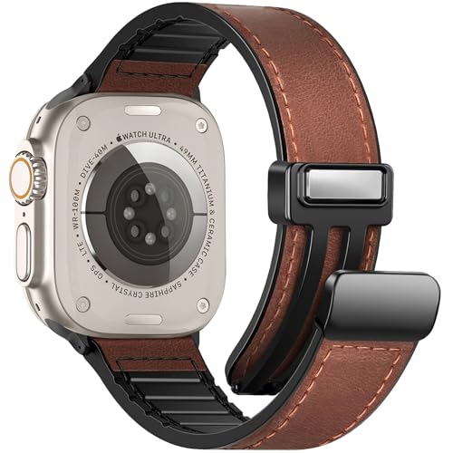 WestEagle Magnetic Leather Bands Compatible with Apple Watch 49mm 46mm 45mm 44mm 42mm(S3/2/1) for Men Women, Genuine Leather with Magnetic Buckle for iWatch Ultra1/2/3 Series SE11/10/9/8/7/6/5/4/3/2/1 - Image 1