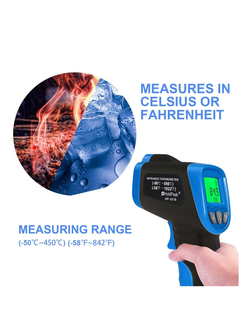 HoldPeak - Infrared Thermometer HP-981B Non-Contact Digital Temperature Gun Measure Range -58 to 842℉ (-50 to 450℃) Instant-Read Emissivity 0.95(Fixed) NOT for Human - Image 1