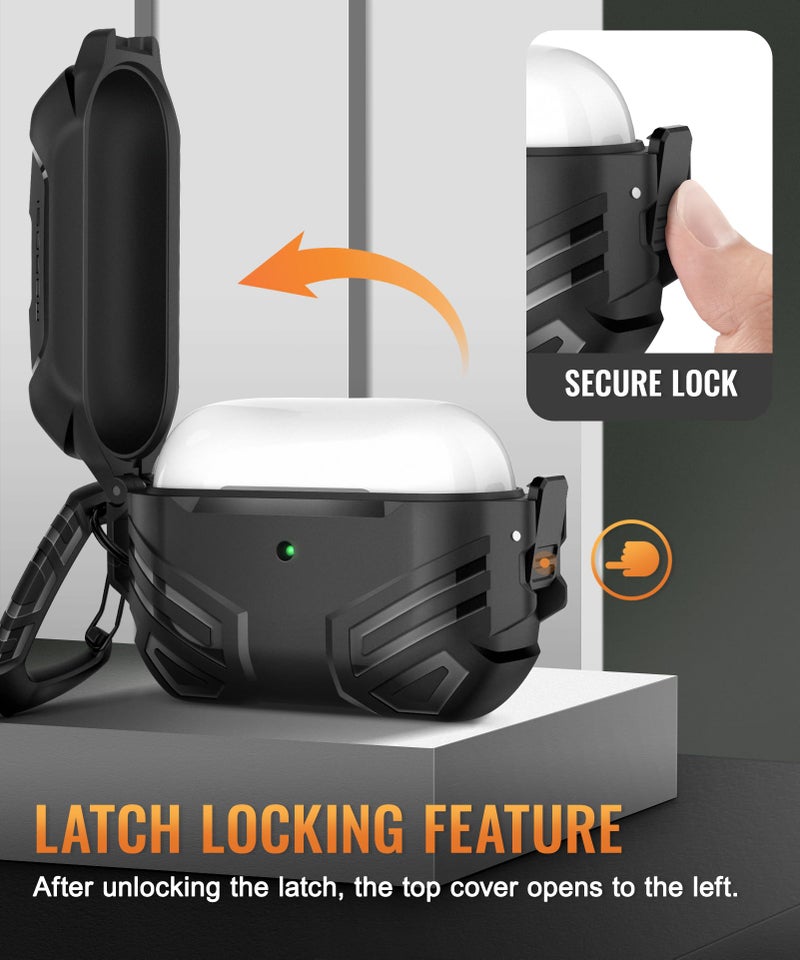 MOBOSI for AirPods Pro 2 Case with Lock, Compatible with Airpod Pro Case 2nd/1st Gen, Military Grade Protective Cover with Cleaner Kit & Keychain for Men(2023/2022/2019), Black - Image 2
