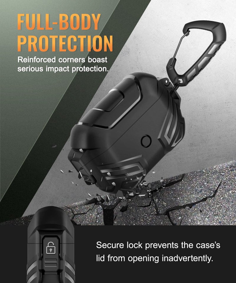 MOBOSI for AirPods Pro 2 Case with Lock, Compatible with Airpod Pro Case 2nd/1st Gen, Military Grade Protective Cover with Cleaner Kit & Keychain for Men(2023/2022/2019), Black - Image 3