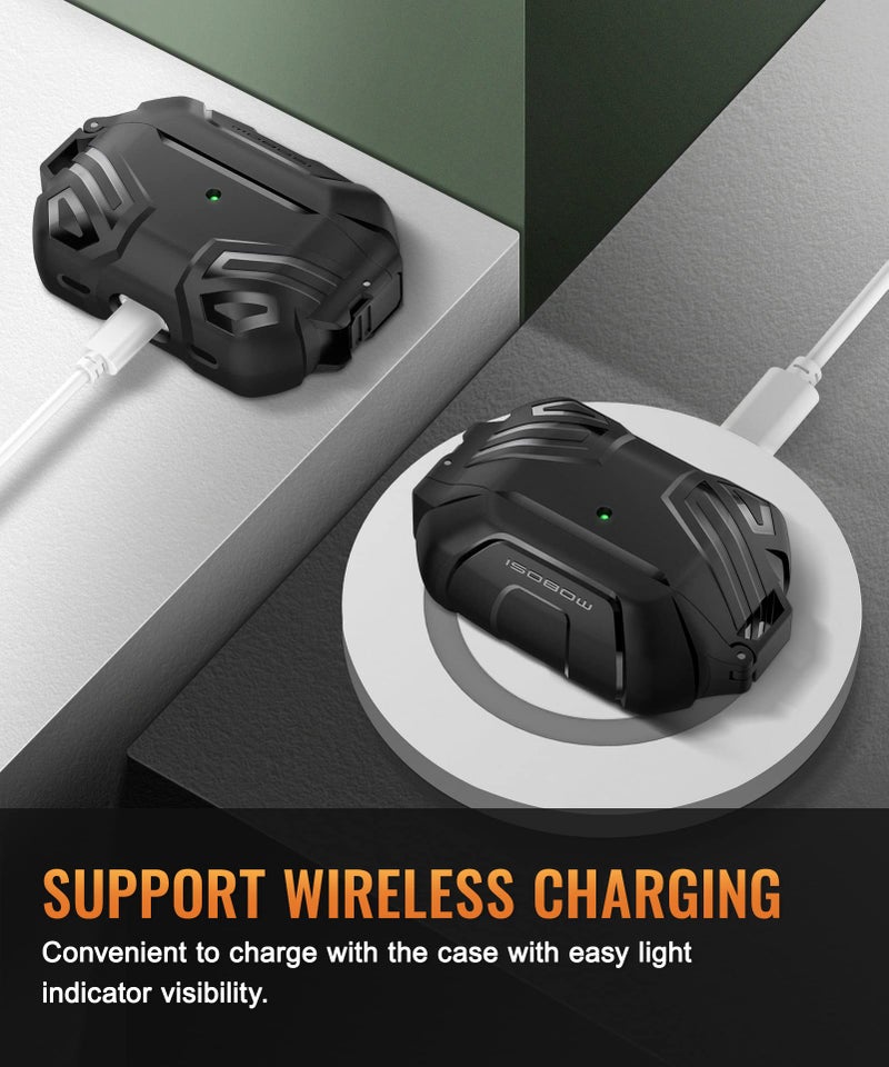 MOBOSI for AirPods Pro 2 Case with Lock, Compatible with Airpod Pro Case 2nd/1st Gen, Military Grade Protective Cover with Cleaner Kit & Keychain for Men(2023/2022/2019), Black - Image 4