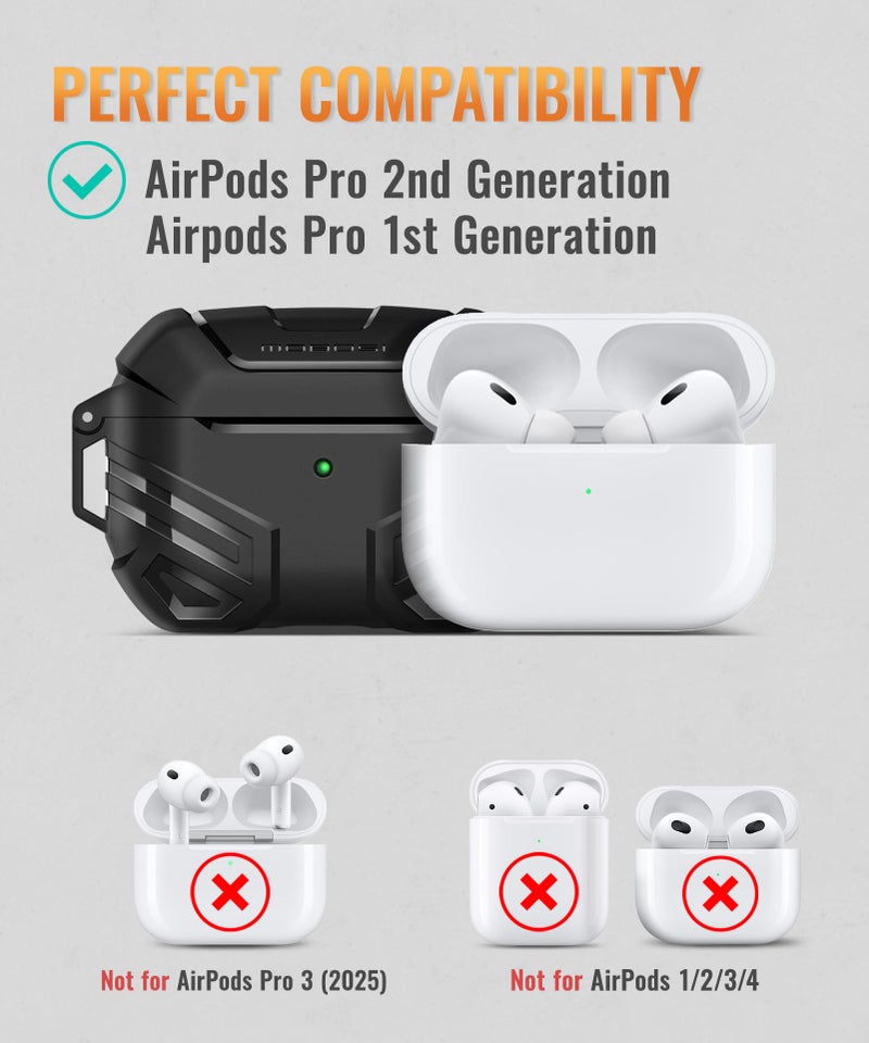 MOBOSI for AirPods Pro 2 Case with Lock, Compatible with Airpod Pro Case 2nd/1st Gen, Military Grade Protective Cover with Cleaner Kit & Keychain for Men(2023/2022/2019), Black - Image 5